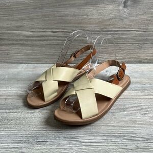 Cute criss cross Loft Irish cream and brown Missy adjustable buckle sandals sz 6